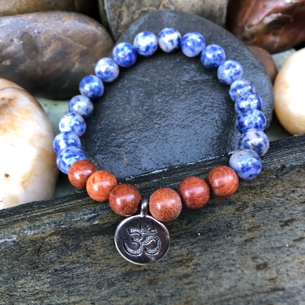 ✨LAPIS LAZULI + ROSEWOOD BEAD BRACELET✨8mm - Picture 2 of 5